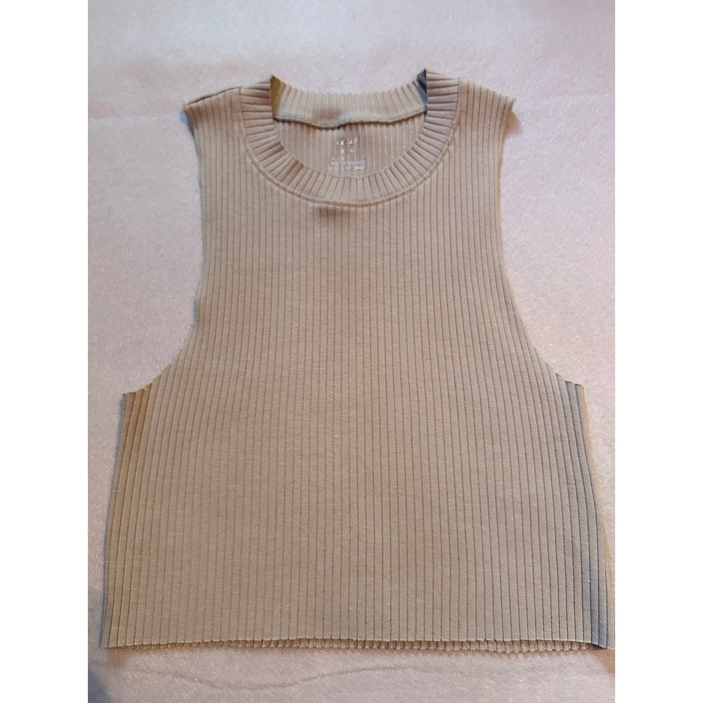 Aerie Ribbed Muscle Tank Top Beige Taupe Sleeveless Crop High Neck Womens M